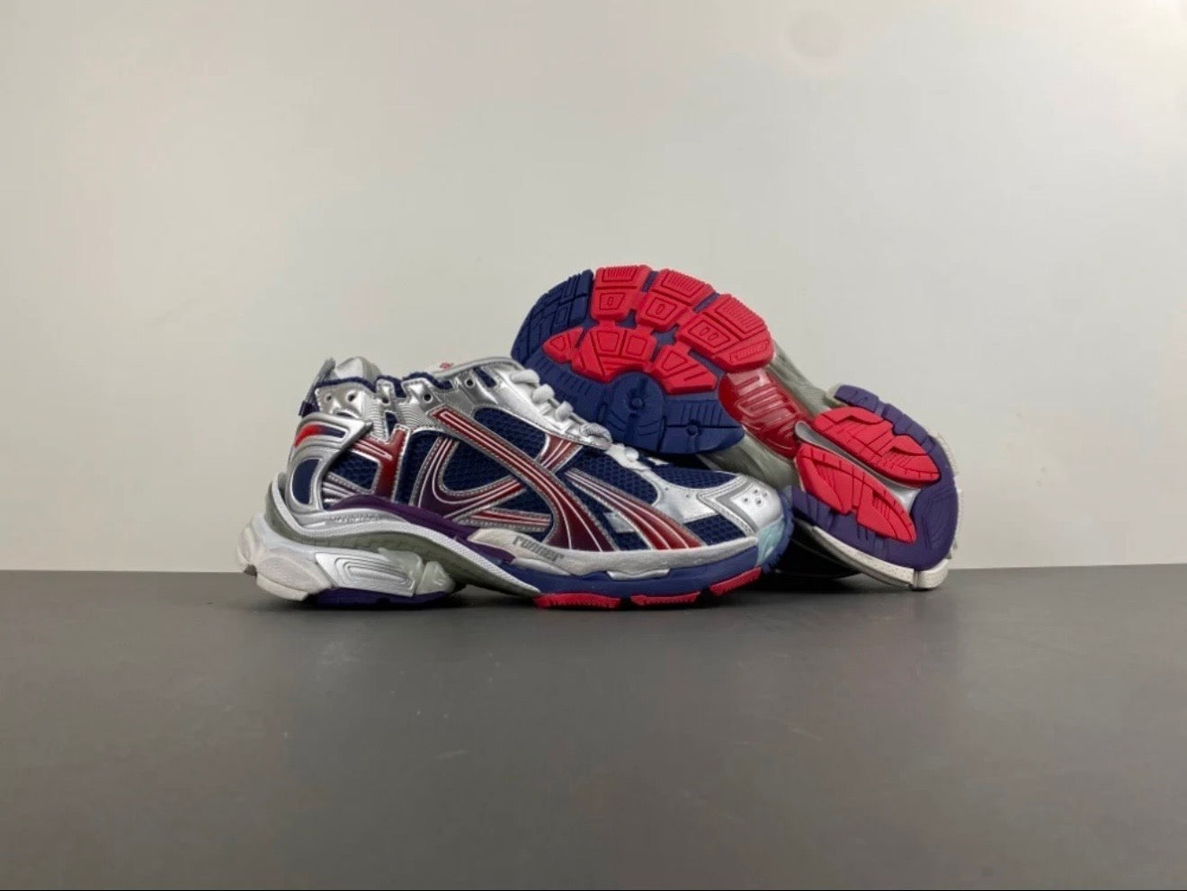 Balenciaga Chunky Multi-Color Mesh Sneakers – Silver/Blue/Red Designer Trainers