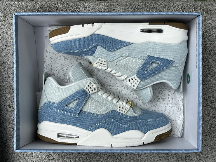 **Title:** Air Jordan 4 Retro Denim Blue & White Sneakers 👟💙