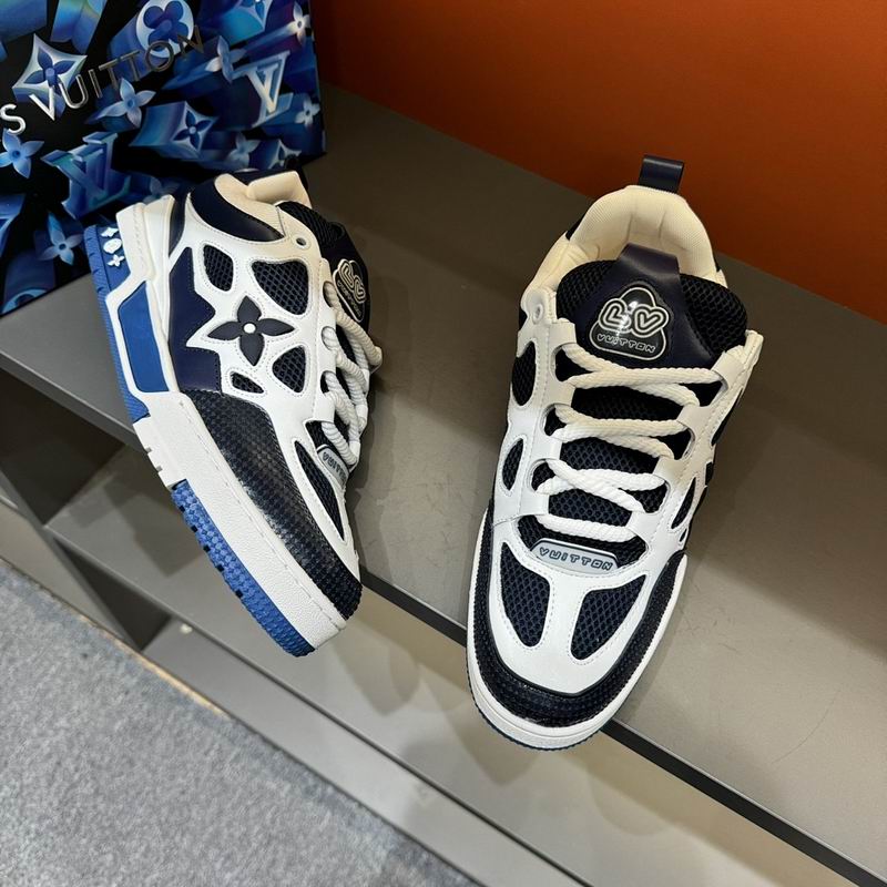 Luxury-Inspired White & Navy Mesh Panel Sneakers