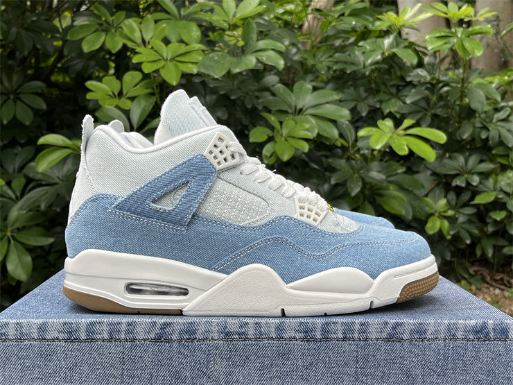 **Title:** Air Jordan 4 Retro Denim Blue & White Sneakers 👟💙