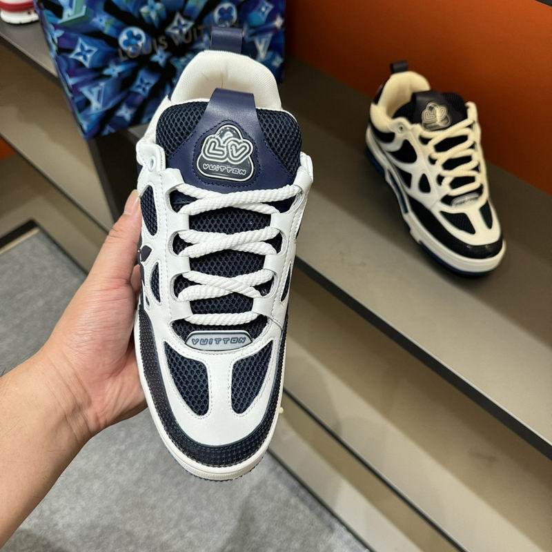 Luxury-Inspired White & Navy Mesh Panel Sneakers