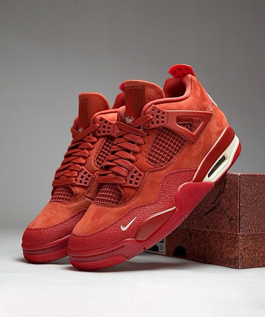 Red Suede Air Jordan 4 Style Sneakers