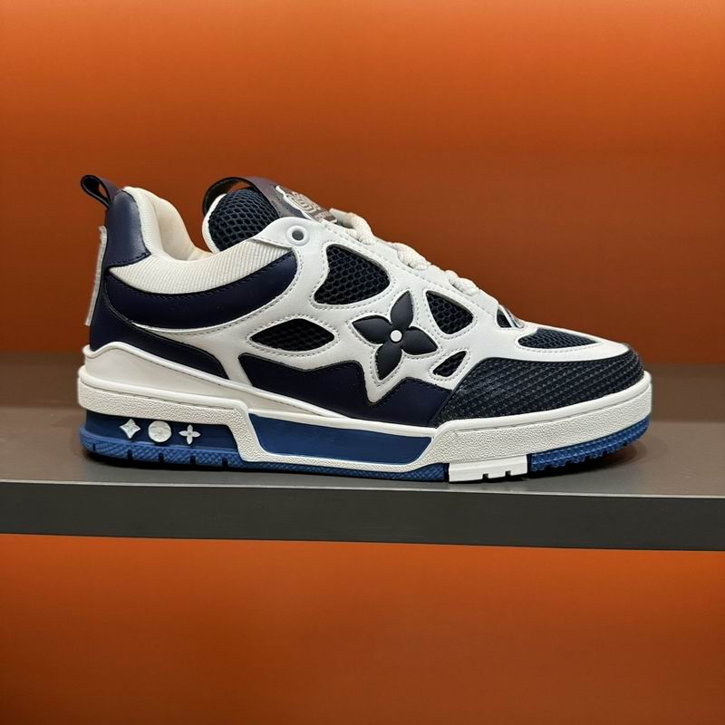 Luxury-Inspired White & Navy Mesh Panel Sneakers