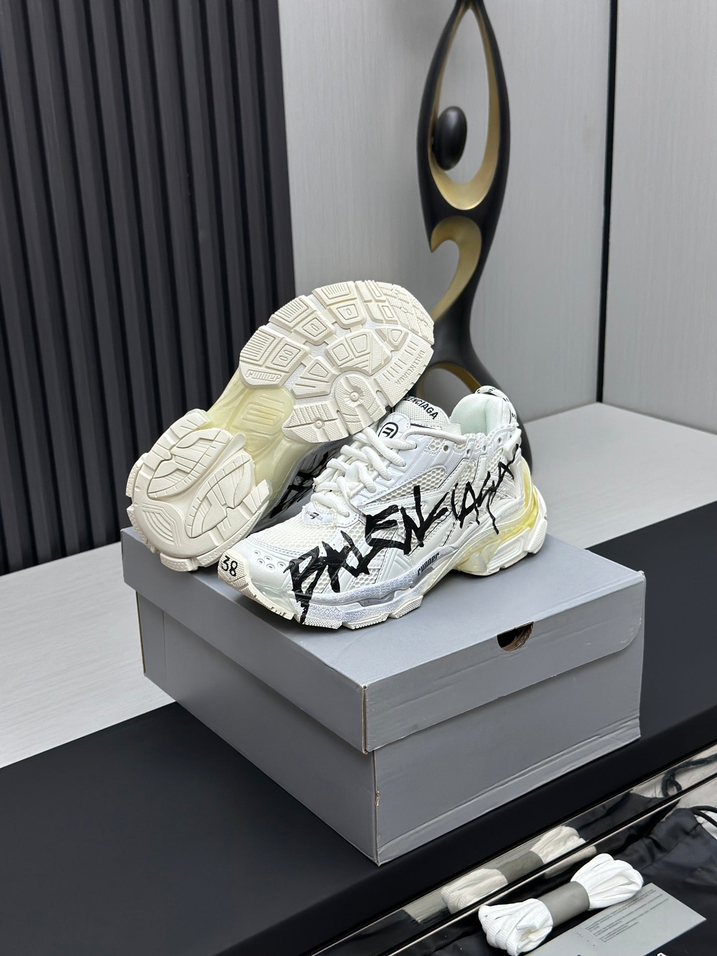 Balenciaga Graffiti Triple S White Chunky Sneakers