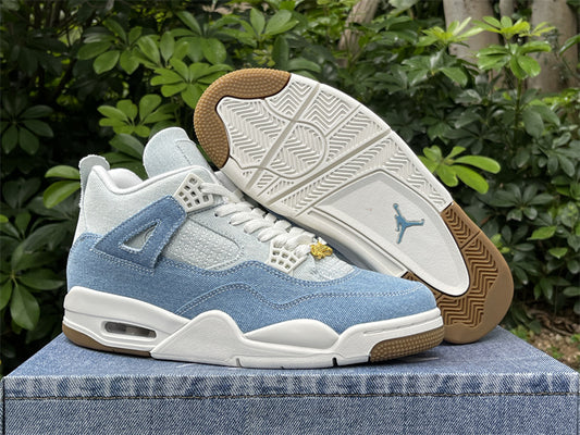 **Title:** Air Jordan 4 Retro Denim Blue & White Sneakers 👟💙