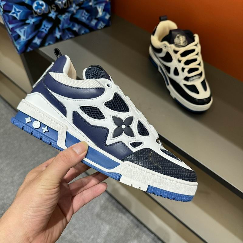 Luxury-Inspired White & Navy Mesh Panel Sneakers