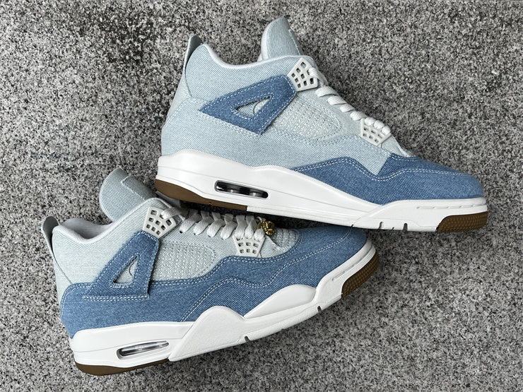 **Title:** Air Jordan 4 Retro Denim Blue & White Sneakers 👟💙