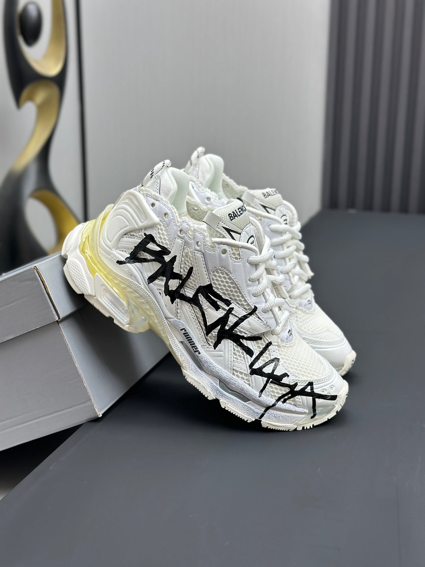 Balenciaga Graffiti Triple S White Chunky Sneakers