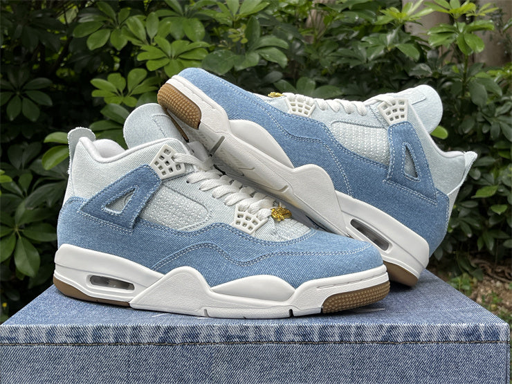 **Title:** Air Jordan 4 Retro Denim Blue & White Sneakers 👟💙