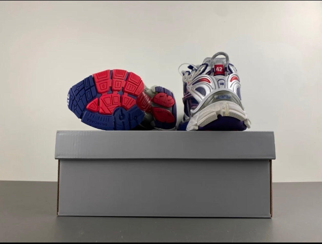 Balenciaga Chunky Multi-Color Mesh Sneakers – Silver/Blue/Red Designer Trainers