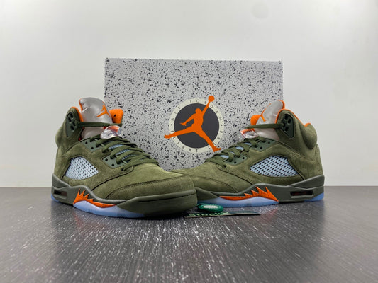 Air Jordan 5 Retro Olive Green & Orange Sneakers 👟🔥