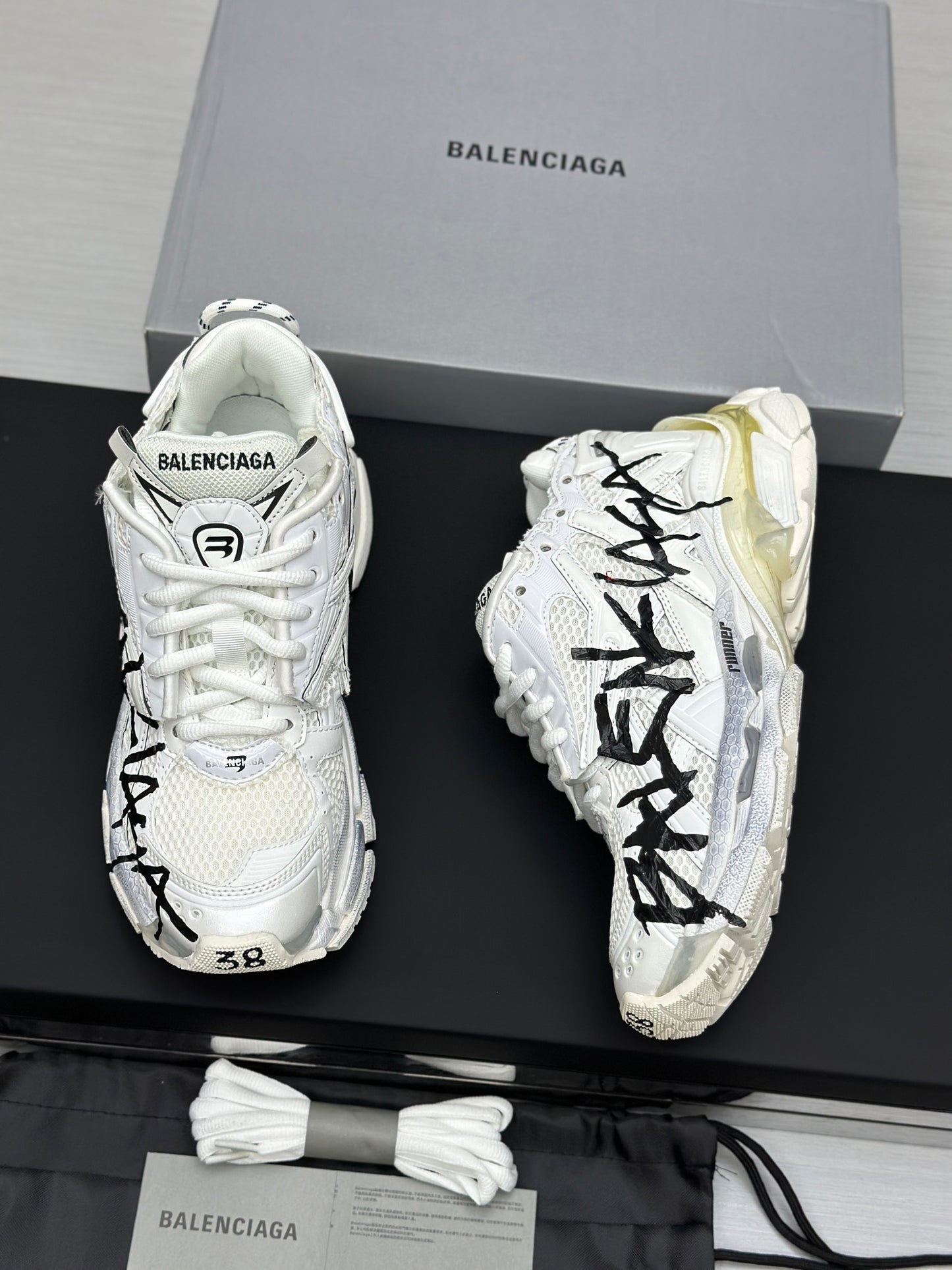 Balenciaga Graffiti Triple S White Chunky Sneakers