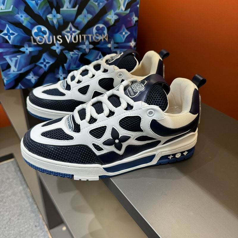 Luxury-Inspired White & Navy Mesh Panel Sneakers