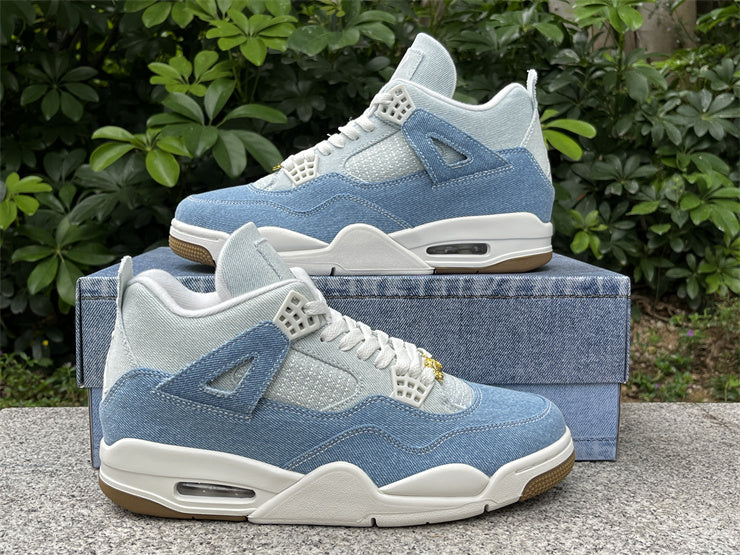 **Title:** Air Jordan 4 Retro Denim Blue & White Sneakers 👟💙