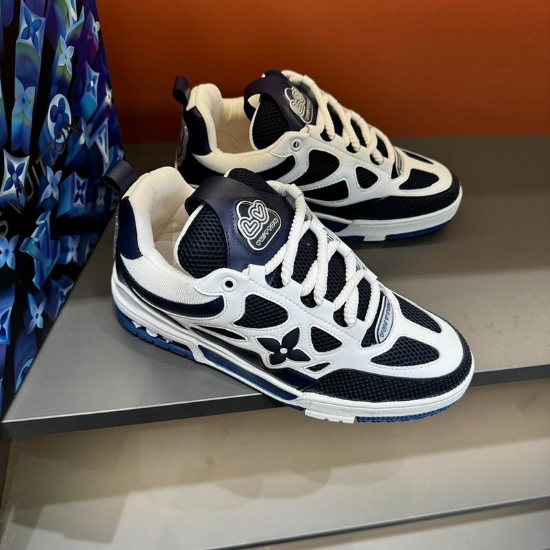 Luxury-Inspired White & Navy Mesh Panel Sneakers