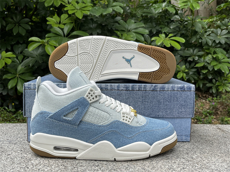 **Title:** Air Jordan 4 Retro Denim Blue & White Sneakers 👟💙